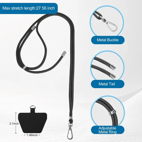 Vista 6 de takyu Cordón ajustable para teléfono celular, 2 piezas, correa cruzada para teléfono con pestañas de sujeción, para teléfonos inteligentes iPhone