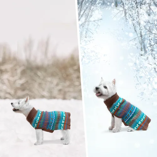 Vista 7 de Suéter Mihachi para perro - Ropa de abrigo de invierno con tiras coloridas para clima frío Marrón