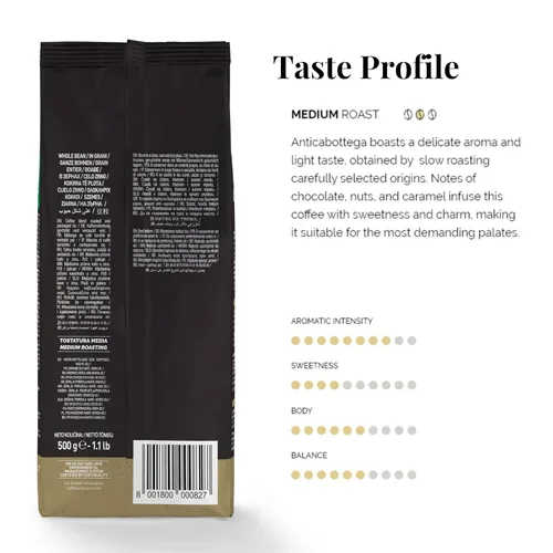 Vista 3 de Caffe Vergnano 1882 Antica Bottega Espresso de grano entero arábica tostado medio – Granos de café italianos chocolate, nueces y notas de caramelo