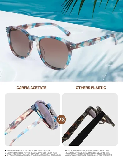 Vista 15 de Gafas de sol polarizadas para mujer con protección UV para mujer, a la moda, grandes sombras con marco de acetato BC2110