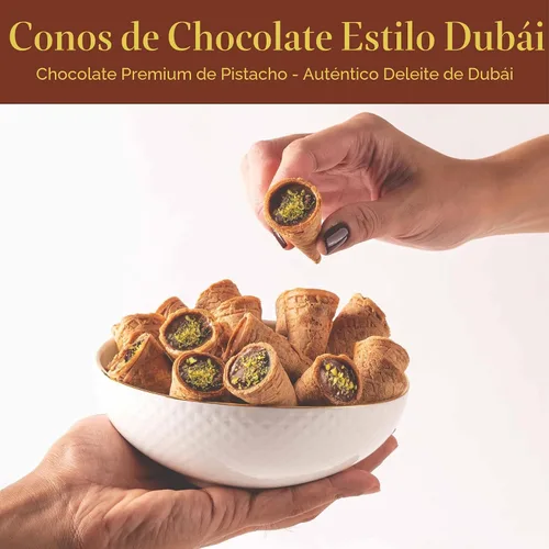 Vista 5 de Leonessa Conos de Chocolate Dubai con Pistacho Kunafa Hechos con Chocolates Belgas Premium Chocolate Kunafa Chocolates de Dubai - 4,7 oz