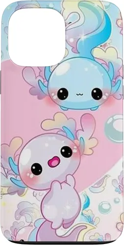 Vista 24 de Linda funda Kawaii Axolotl azul y rosa para iPhone 17