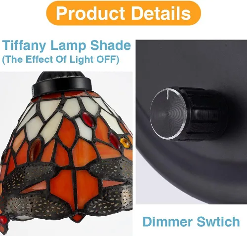 Vista 2 de Tiffany - Lámpara de pared para mesita de noche con interruptor regulable, aplique de pared de cuello de cisne vintage industrial con cable