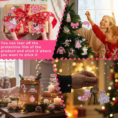 Vista 4 de Hungdao Kits de Arte de Diamante de Navidad de 64 Piezas Adornos de Arte de Diamante Kits de Arte de Diamante de Navidad para Adultos Papá Noel