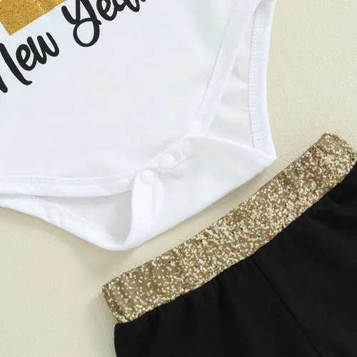 Vista 5 de Frietlebird New Years Baby Boy Girl Outfit Long Sleeve Letter Romper Pants with Headband New Years Eve Clothes Sets 3Pcs