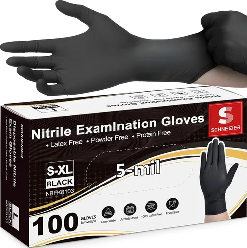 Vista 7 de Schneider Medical Black Nitrile Exam Gloves, 5 Mil Latex-Free & Powder-Free Disposable Gloves for Cooking