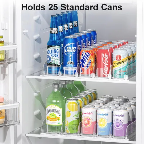 Vista 5 de LAMU Organizador de bebidas para nevera, dispensador organizador de latas de soda para refrigerador con deslizamiento automático de empuje