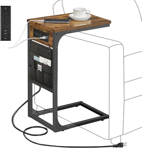 Vista 20 de TUTOTAK - Mesa auxiliar en forma de C, mesa lateral para sofá, mesa de sofá con bolsa de almacenamiento, bandeja para TV para sala de estar, Negro