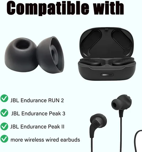 Vista 5 de Puntas de repuesto para auriculares JBL, compatible con Endurance Peak 3/Peak II/Peak III/Run 2, (S/M/L), 6 pares Soft Oval Silicone Tips, All-Day