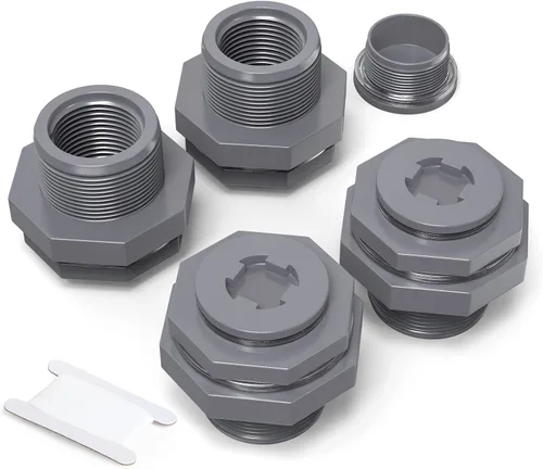 Vista 10 de TAISHER Adaptador de conector de tanque de mamparo de 1 pulgada de ABS blanco con tapones y junta para tanque de agua, barriles de lluvia, acuarios