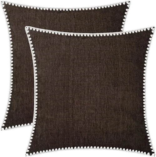 Vista 30 de BRAWARM Fundas de almohada 40x40 cm - Paquete de 2 fundas de almohada de chenilla negra, fundas de almohada de chenilla suave teñida sólida