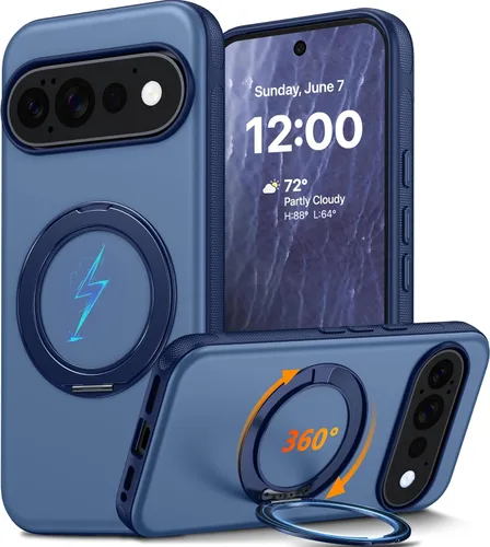 Vista 71 de Oterkin Funda para Google Pixel 10a con soporte magnético giratorio de 360°, color azul Soporte de anillo, apto para MagSafe, antideslizante, 15