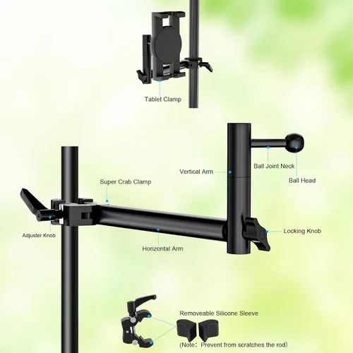 Vista 7 de Soporte para tablet para micrófono, soporte de aluminio para micrófono, soporte para iPad de música, soporte para micrófono, inclinación giratoria
