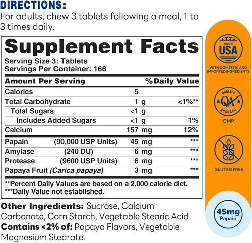 Vista 2 de Vitamina World Papaya Enzimas masticables, 500 tabletas