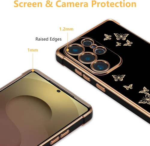 Vista 7 de ZTOFERA Funda de teléfono para Samsung Galaxy S23 Ultra 5G, elegante diseño de mariposa, para niñas y mujeres encantadoras, chapado suave, Negro