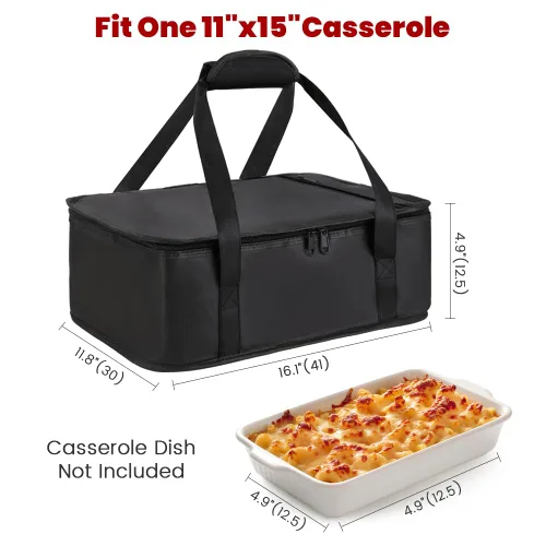 Vista 2 de Bodaon Bolsa aislante para cazuela, se adapta a platos de horno de 9 x 13 y 11 x 15 pulgadas con tapa, portadores de cazuela para alimentos Negro