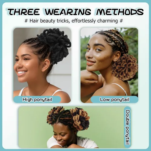 Vista 5 de Abellee 2 moños de Loc para mujeres negras, 8 pulgadas, moño de pétalos de Loc, Afro, cola de caballo alta, cordón de coleta, extensiones de cabello