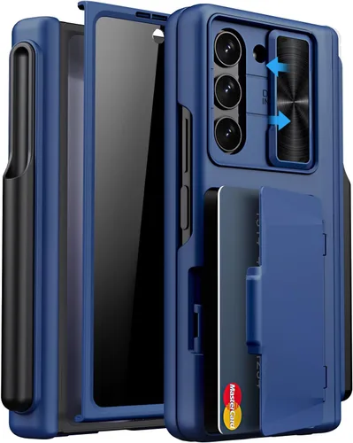 Vista 8 de Funda para Samsung Galaxy Z Fold 5 con tarjetero y cubierta para cámara deslizante, protector de pantalla integrado y protección de bisagra, funda
