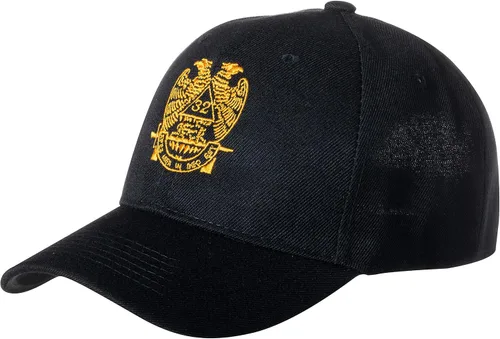 Vista 2 de Artisan Owl Gorra de béisbol ajustable negra bordada con francmasón de rito escocés de 32 grado