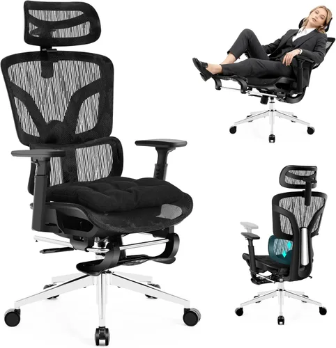 Vista 16 de Silla de Oficina Ergonómica, Silla de Escritorio con Soporte Lumbar Ajustable, Sillas de Computadora Cómodas de Malla Transpirable con Reposabrazos