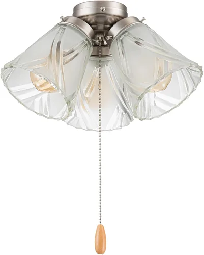 Vista 6 de Aspen Creative 22014-1, Kit de luces para ventilador de techo de tres luces con cadena de tracción, acabado de latón antiguo con pantallas de vidrio