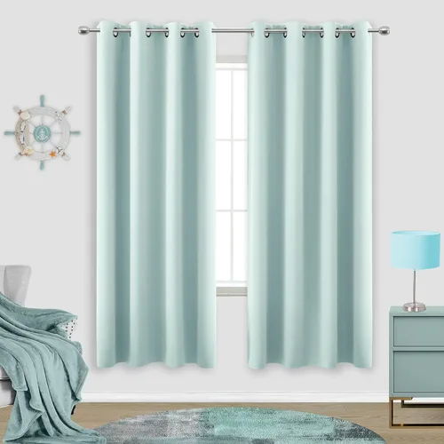 Vista 217 de KOUFALL Cortinas de Baño Aqua para Ventana, Juego de 2 Paneles Decoración Costera Cortinas Cortas Opacas para Ventana Pequeña de Cocina Puerta