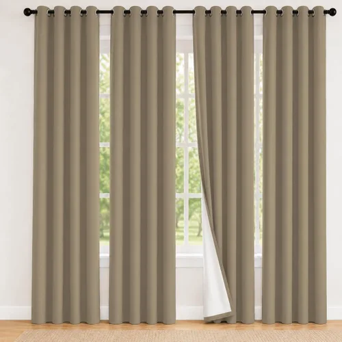 Vista 41 de 2 paneles de cortinas 100% opacas, de peso medio, con aislamiento térmico y ojales para dormitorio, sala de estar, tratamiento de ventana