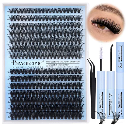 Vista 11 de Kit de Extensión de Pestañas Pawotence DIY 280 piezas, Kit de Racimos de Pestañas Individuales 20D y 30D Naturales 9-15mm, Kit de Extensiones