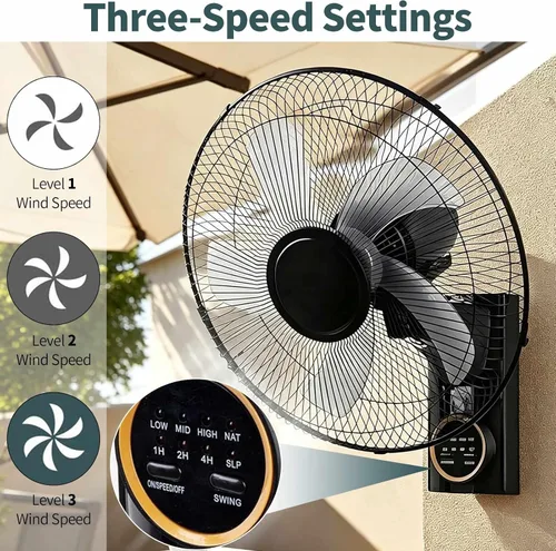 Vista 3 de Ventilador solar de 16 pulgadas con control remoto, ventilador de pared para exteriores con panel solar y adaptador de corriente, ventilador