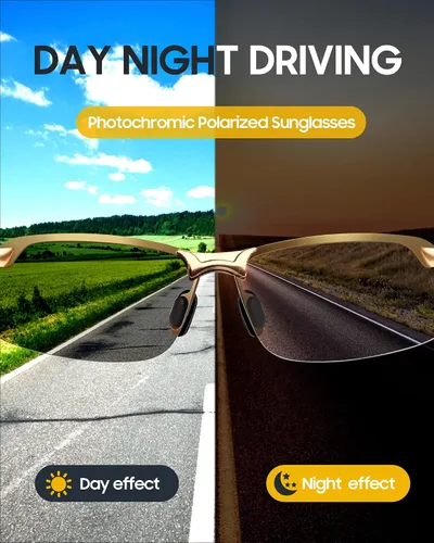 Vista 4 de TJUTR Lentes de sol fotocromáticos polarizados para hombre, lentes de conducción de día y noche, antirreflejos, ideales para condiciones de luz baja