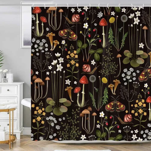 Vista 14 de Cortina de Ducha de Hojas Tropicales, Cortina de Baño Decorativa Verde y Negra con Hojas de Palmera y Plátano, Juegos de Cortinas de Ducha de Tela
