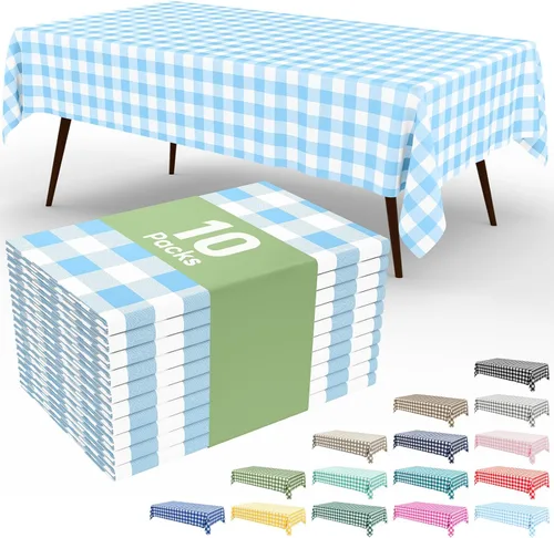 Vista 35 de Smiry Paquete de 3 Manteles Desechables de Cuadros Gingham Color Caqui - 54" x 72" Mantel de Plástico de Servicio Pesado, Cubiertas de Mesa