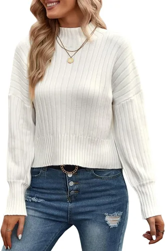Vista 4 de ZAFUL - Suéter de cuello alto para mujer, de manga larga, de punto acanalado, básico recortado