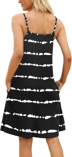 Vista 5 de MERRYVILLA Vestido de verano para mujer, con tirantes delgados, mangas casuales, con vuelo, vestido de playa con bolsillos