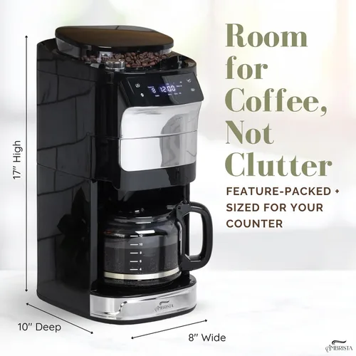 Vista 8 de Cafetera digital de goteo de 12 tazas con molinillo de rebabas integrado, máquina de café programable, filtro reutilizable y tanque de agua