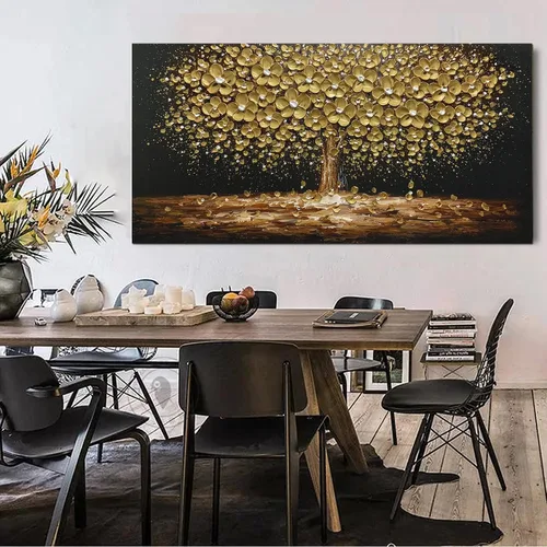 Vista 6 de Art8YuQi Pinturas - Arte abstracto contemporáneo Pintura al óleo sobre lienzo Textura 3D Árbol dorado Gary Pintura hecha a mano obra de arte arte