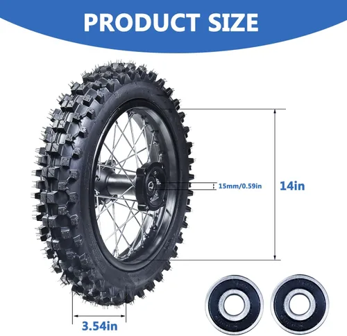 Vista 4 de 3.00-14 90/100-14 Llanta trasera y 2.75x17 70/100-17 Llanta delantera Dirt Bike con rodamiento de 15 mm para 110cc 125cc 140cc 150cc 160cc TTR125