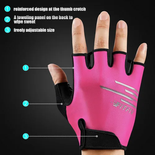 Vista 4 de Guantes de ciclismo para hombres y mujeres, guantes de ciclismo de medio dedo, guantes de entrenamiento adecuados para deportes al aire libre