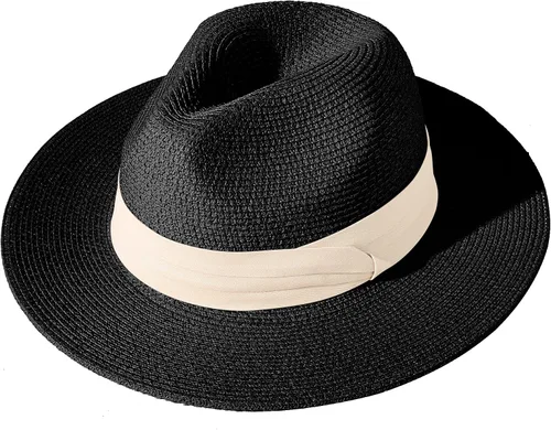 Vista 39 de Lanzom - Sombrero de paja playero para mujer, de ala ancha, plegable, estilo Fedora, UPF50+