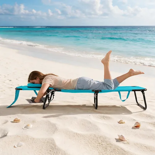 Vista 2 de GYMAX Silla bronceadora, sillas plegables con orificio para la cara y funda, asa de transporte de almohada extraíble, portátil, compacta, diseño al