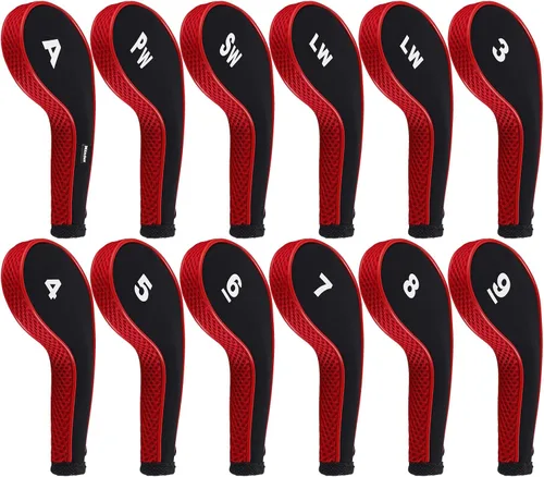Vista 10 de Andux 12 unids/set Golf Iron Club Head Covers Número impresión cuello largo con cremallera with Zipper Closure Number Print Coloured Piping