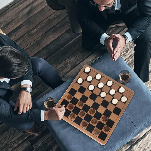 Vista 7 de GOTHINK Juego de mesa de ajedrez y damas de madera 2 en 1, juego clásico para niños y adultos, juego de ajedrez de 11 pulgadas, perfecto para viajes