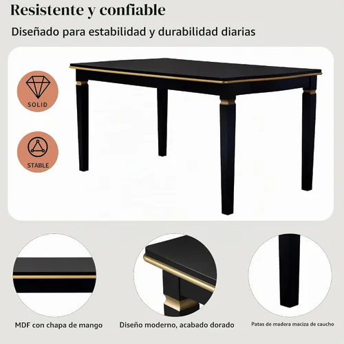 Vista 8 de Merax Juego de mesa de comedor de 6 piezas con banco, mesa rectangular de madera de 60 pulgadas con 4 sillas copetudas de respaldo alto y 1 banco