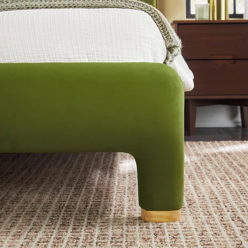 Vista 10 de Walker Edison Chantelle - Cama Queen tapizada moderna curva, tamaño Queen, terciopelo verde