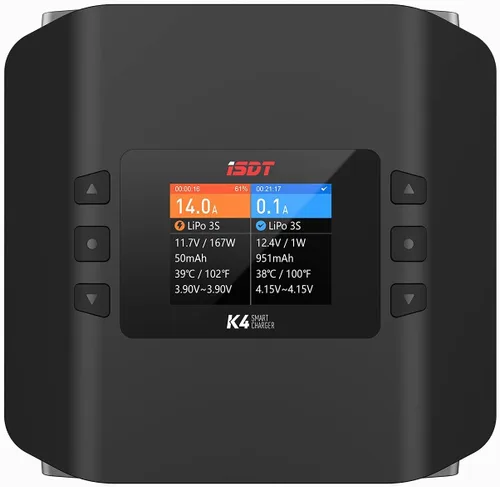 Vista 2 de ISDT Cargador de batería K4 Dual Lipo Descargador 1~8S RC Cargador de batería AC 400W DC 600Wx2 para la vida, Lilon/Hv, Pb, NiMH/Cd Cargador