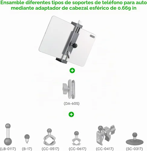 Vista 5 de FANAUE Soporte para iPad con cabezal de bola de 0.669 in para trípode, compatible con brazo de doble enchufe y soporte para automóvil, soporte