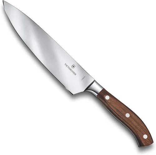 Vista 3 de Victorinox Grand Maitre Santoku - Cuchillo de cocina afilado, cuchillo ergonómico para artículos esenciales de cocina, mango de madera, borde Marrón