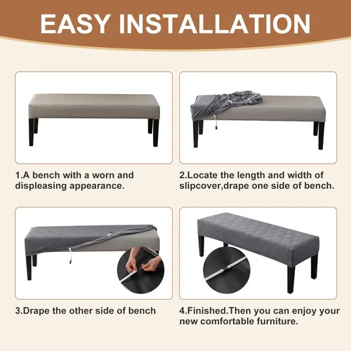 Vista 8 de Genina Fundas impermeables para banco de comedor, protector de asiento de banco de jacquard elástico, funda de banco rectangular para dormitorios