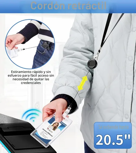 Vista 3 de Teskyer Paquete de 3 cordones retráctiles para tarjetas de identificación, soporte grueso de plástico transparente para tarjetas de identificación
