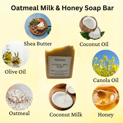 Vista 7 de Barra de jabón de avena, leche y miel Vegano natural hecho a mano para rostro y cuerpo hidratante colorante natural sin sulfatos